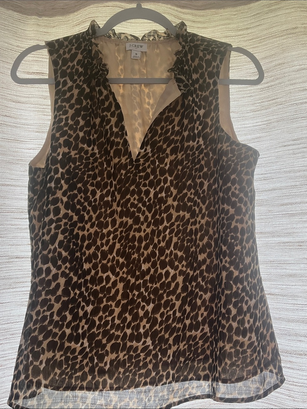 J. Crew Leopard Print Brown and Sleeveless V-Neck Blouse Small